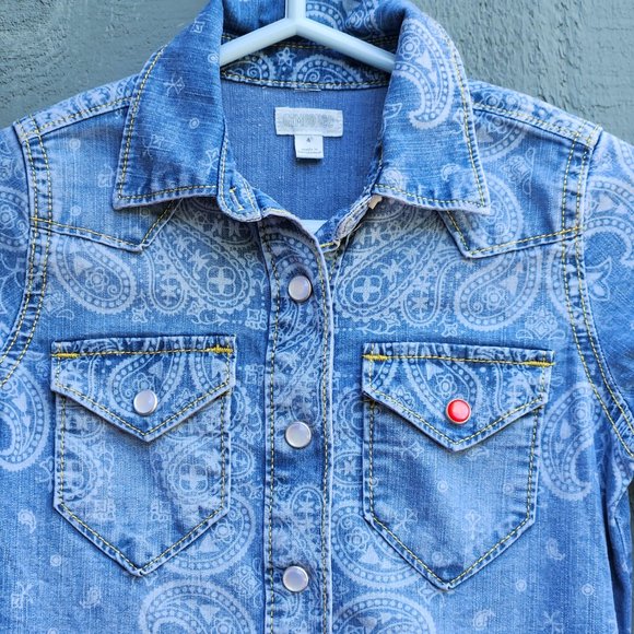 Gymboree Girls Denim Cowgirl Dress Paisley Print Size 4 - Picture 2 of 7